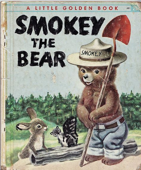 When I was little I wrote Smokey a letter, and got a response with a Junior Ranger's card and a thank you for helping to take care of the earth.  I was over the moon.  I still have my original copy of this book. Old Children's Books, Smokey The Bear, Richard Scarry, Smokey The Bears, Childhood Books, Golden Book, Little Golden Books, Vintage Children's Books, Back To Nature