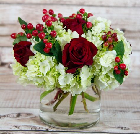 Check out this #beautiful #floral arrangement: Hearts a Flutter ! #beautiful #flowers #redroses #roses #white #hydrangeas #berries Red And White Flower Arrangements Simple, Simple Christmas Flower Arrangements, Rose Arrangements Diy, Red And White Floral Arrangements, January Flower Arrangements, Red Floral Arrangements, Valentine Arrangements, Dr Cox, Parties Themes