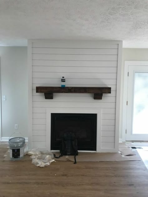 Shiplap Electric Fireplace, Grey Decorating Ideas, Rustic Lounge, Diy Shiplap Fireplace, Led Fireplace, Fireplace Redo, Faux Fireplace Diy, Wood Mantel, Living Room Rustic