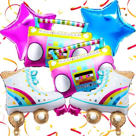 PRICES MAY VARY. Rich combination: you will get 2 pieces of 22 x 20 inch roller skate balloon, 2 pieces of 23 x 22 inch radio boombox balloon, 2 pieces of 18 x 18 inch star foil balloons, 6 pieces in total, which is a nice decoration for themed parties in the 80s and 90s 80S and 90s theme party decoration: this retro roller skating balloon is the decoration of 80s and 90s theme parties, 80s theme parties, 90s theme parties, karaoke parties, rock parties, disco parties, hip-hop rapper parties, th Roller Skate Balloon, 90s Theme Party Decorations, Retro Theme Party, Disco Roller Skating, Roller Skate Birthday Party, Skate Birthday Party, Ice Skating Party, Skate Birthday, 90s Theme Party