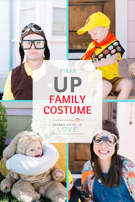 Up Costumes: A Disney family Halloween costume with every detail and the cutest on-location of the Real Life Up House photos! #costumeideas #disneycostumes #familycostumes #fridaywereinlove #halloweencostumes Family Up Halloween Costume, Up Movie Family Costume, Disney Up Halloween Costume Family, Up Family Costumes Diy, Up Disney Costumes, Up Family Costumes Disney, Up Costumes Family, Family Up Costume, Disney Up Costume Ideas