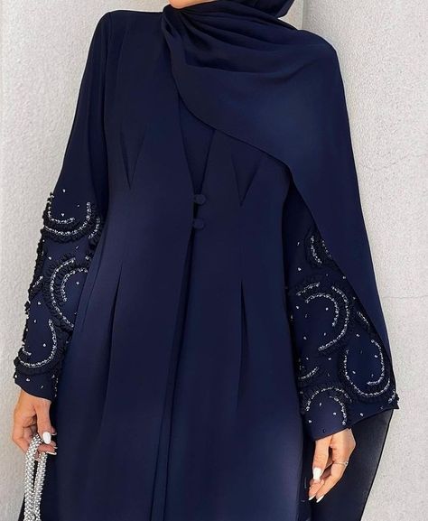 Embellished Abaya, Blue Abaya, Abaya Designs Latest, Stile Hijab, Blue Cape, Modest Fashion Hijab, Eid Special, Mode Abaya, Modesty Fashion