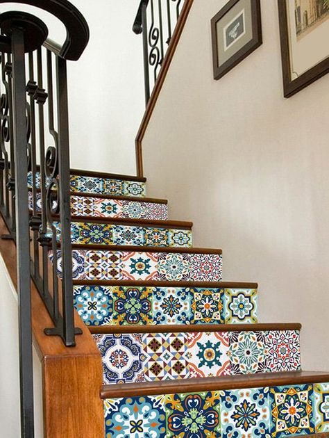 6Pcs Pattern Stair Sticks - Garde Corps Design, Tile Decals Stickers, Stair Decals, Stair Riser Decals, Stair Stickers, Floor Graphics, Stair Riser, Tile Stairs, Stair Decor