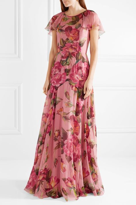 Summer Silk Chiffon Dress With Floral Print, Silk Maxi-length Floral Dress For Garden Party, Luxury Floral Print Chiffon Dress, Floor-length Silk Chiffon Dress With Floral Print, Floor-length Floral Print Silk Chiffon Maxi Dress, Beautiful Maxi Dresses, Flower Skirt, Floral Gown, Chiffon Gown