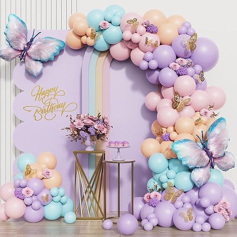 Butterfly Birthday Decorations 150pcs Purple Pink Butterfly Pastel Balloon Garland Arch Kit with Butterfly Stickers for Girls Baby Shower Butterfly Theme Birthday Party Wedding Decorations Butterfly Birthday Decorations, Butterfly Baby Shower Decorations, Butterfly Birthday Party Decorations, Butterfly Themed Birthday Party, Butterfly Birthday Theme, Pink Baby Shower Decorations, Butterfly Party Decorations, Butterfly Balloons, Butterfly Birthday Party