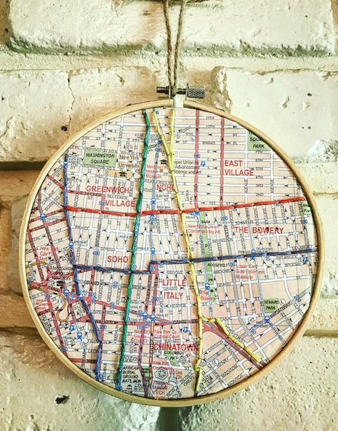 Custom Map Embroidery Hoops | Etsy Architectural Embroidery, Cross Stitch Map, Map Embroidery, Embroidery Map, Manhattan Map, Clothes Embroidery Diy, Photo Transfer, Punch Needle Embroidery, Upcycle Recycle