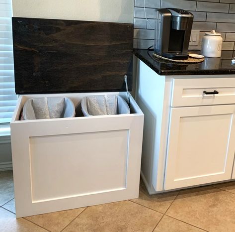 Small Kitchen Island With Garbage Can, Recycle And Trash Bins Ideas, Diy Garbage Can Storage Kitchen, Double Trash Can Cabinet, Diy Tilt Out Trash Can, Diy Trash Can Cabinet, Double Trash Can, Diy Corner Cabinet, Bay Window Storage