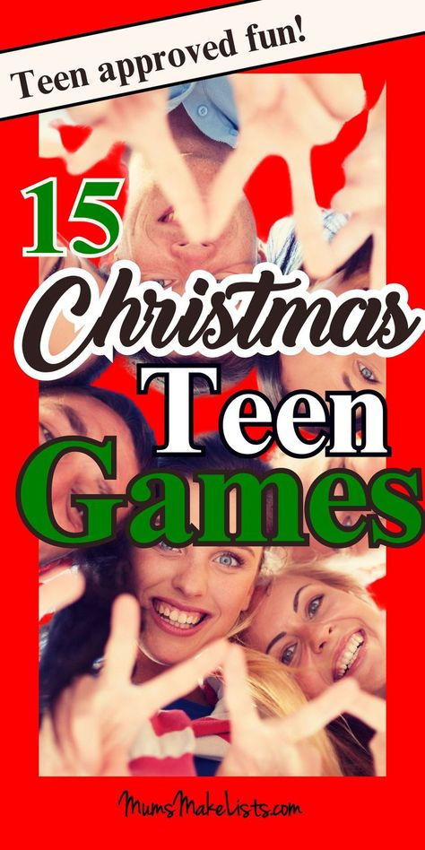 15 Fun Christmas Party Games For Teens 2023 Christmas Teen Activities, here are 15 of the best party games for teenagers to play during the festive holiday season. Relay races, Santa Limbo, Christmas scavenger hunt, Christmas Gift relay race, Christmas wrapping race, Christmas Karaoke Challenge, Fun games and activities for teens to take part in Christmas fun with their family and friends. Exciting teen Christmas games save for Holiday event planning. Teen approved fun. Christmas activities teen Fun Activities For Teenagers, Christmas Party Games For Teens, Scavenger Hunt Christmas, Relay Race Games, Christmas Karaoke, Party Games For Teens, Challenge For Teens, Christmas Group Games, Teen Activities