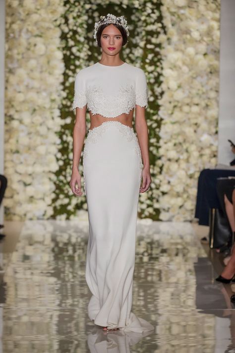 Crop Top Elegante, Reem Acra Bridal, Crop Top Wedding Dress, The Princess Bride, Two Piece Wedding Dress, Unconventional Wedding Dress, Alternative Wedding Dresses, Reem Acra, 2015 Wedding Dresses