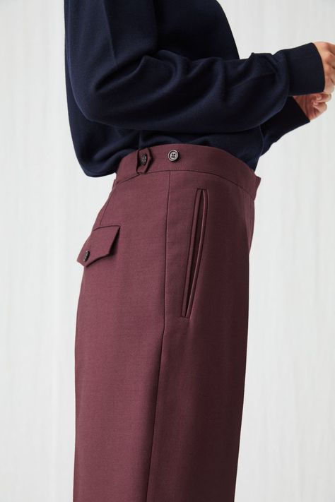 Minimal Fashion Photography, Trousers Women Outfit, Burgundy Trousers, F Men, Twill Trousers, Workwear Trousers, Sailor Fashion, Future Outfit, Wool Trousers