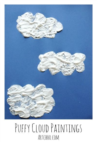 Easy Art Projects! Whip up some easy white puffy paint-goo and let your kids make some awesome clouds. Puffy Paint Crafts, Clouds For Kids, Diy Puffy Paint, Cloud Paintings, Weather Art, Weather Crafts, Cloud Craft, Weather Theme, Art Projects For Kids