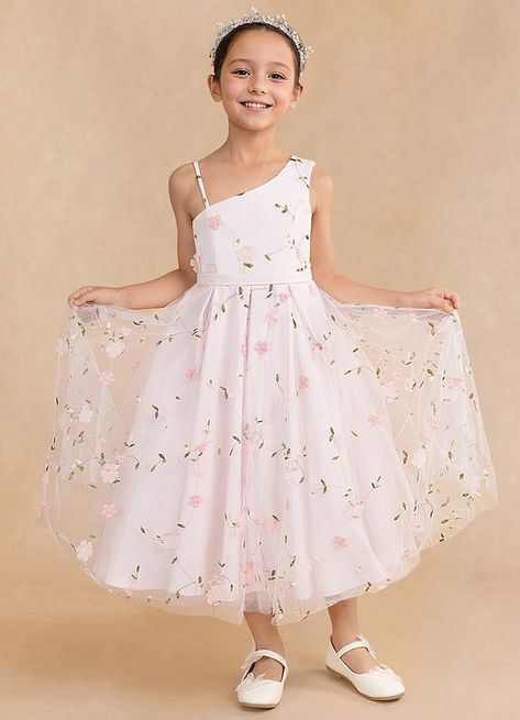 Beachy Flower Girl Dresses, Pastel Flower Girl Dresses, Flower Girl Dresses Floral, Flowers Girl Dresses, Maple Wedding, Girls Beach Dress, Tea Length Flower Girl Dress, Pink Flower Girl, Tea Length Tulle