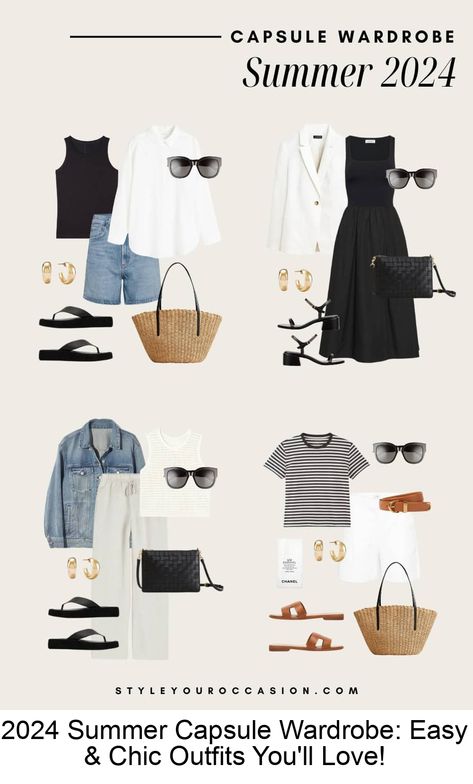 2024 Summer Capsule Wardrobe: Easy & Chic Outfits You'll Love! Summer 2024 Capsule Wardrobe, Capsule Wardrobe List, Travel Capsule Wardrobe Summer, Autumn Capsule Wardrobe, Wardrobe List, Classic Chic Style, Neutral Capsule Wardrobe, Elevated Fashion, Easy Chic