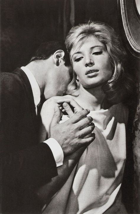 Romanian postcard by Casa Filmului Acin. Photo: publicity still for <i>L'eclisse/The Eclypse</i> (Michelangelo Antonioni, 1962) with Alain Delon and Monica Vitti. Monica Vitti, Gena Rowlands, Michelangelo Antonioni, Pier Paolo Pasolini, Fritz Lang, Faye Dunaway, Septième Art, Italian Actress, Romy Schneider