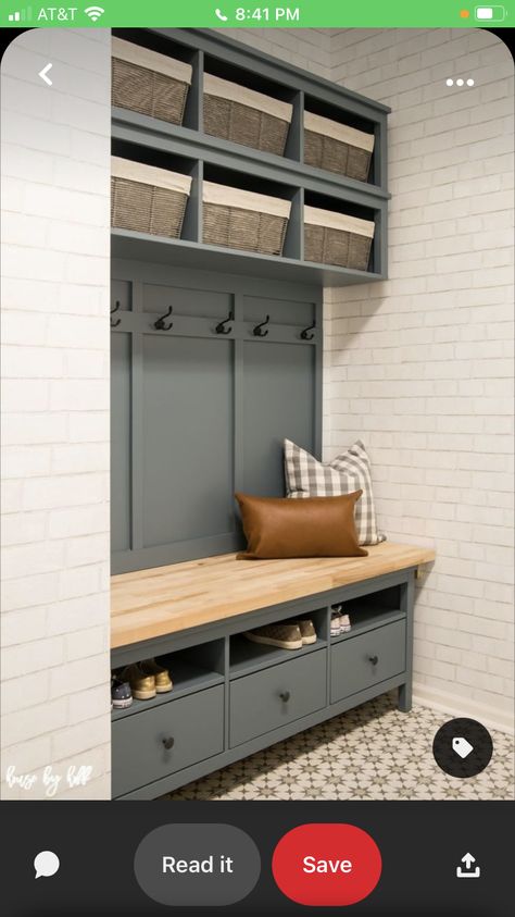 Mudroom Closet Makeover, Ikea Hemnes Hack, Bench And Storage, Ikea Closet Hack, Window Mudroom, Mudroom Makeover, Mudroom Bench Cushion, Mudroom Bench Seat, Diy Mudroom