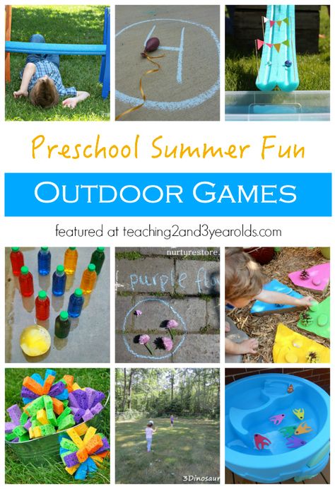 Outdoor games for preschoolers featured at Teaching 2 and 3 Year Olds Diy Outdoor Activities, Outdoor Games For Preschoolers, Preschool Movement, Preschool Outdoor Activities, Field Day Activities, Games For Preschoolers, Field Day Games, Outdoor Learning Activities, Outside Games