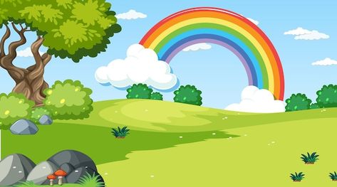 Cute Rainbow Drawings, Forest Cartoon Background, Cartoon Nature Background, Cartoon Grass, Cartoon Nature, Reading Wallpaper, Drawing Rainbow, Nature Cartoon, Nature Clipart