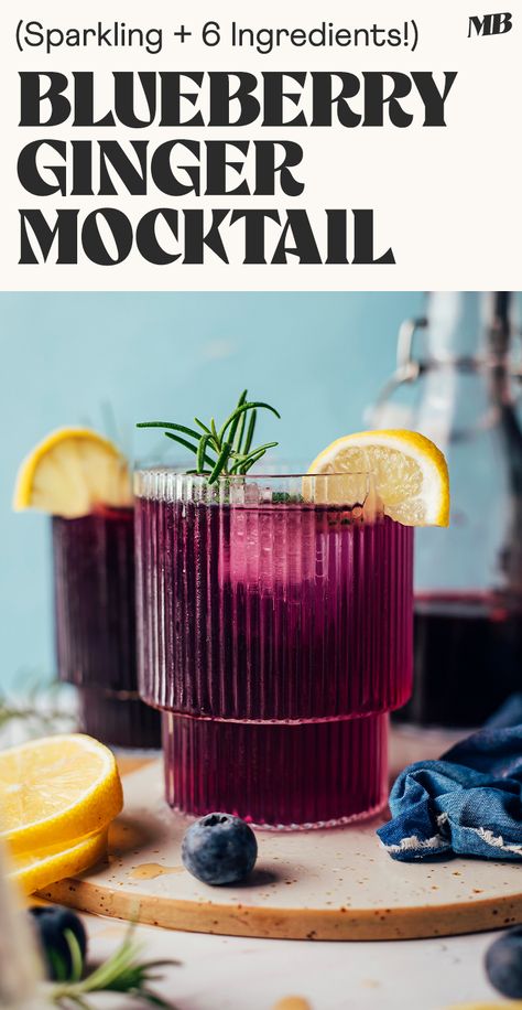 Cold Non Alcoholic Drinks, Luwow Party Ideas, Mocktails Non Alcoholic Basil, Blueberry Ginger Mocktail, Super Easy Mocktails, Non Alcoholic Bar Ideas, Bulk Drinks For Party Non Alcoholic, Creative Non Alcoholic Drinks, Blueberry Mocktail Non Alcoholic