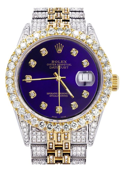 Iced Out Rolex Datejust 36 MM | Two Tone | 10 Carats of Diamonds | Purple Diamond Dial Diamonds Purple, Rolex Diamond Watch, Rolex Diamond, Fancy Watches, Expensive Jewelry Luxury, Purple Diamond, Expensive Watches, Wrist Wear, Jewelry Accessories Ideas