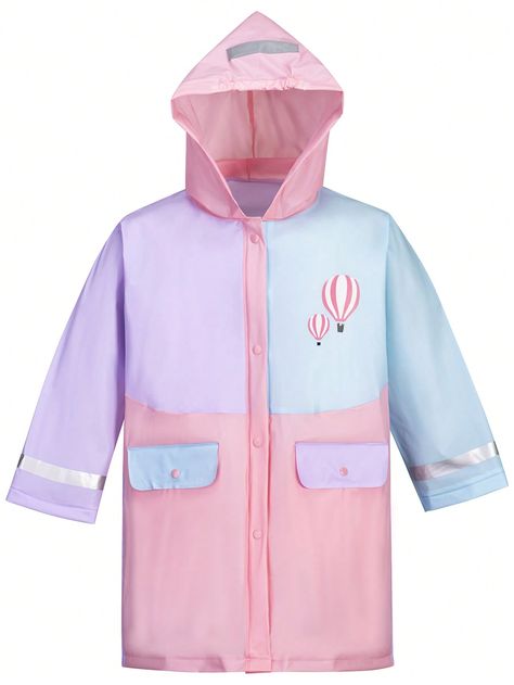 Cute Raincoat, Rainbow Hot Air Balloon, Cute Raincoats, Raincoat Kids, Printed Balloons, Blue Rainbow, Pink Collar, Pink Collars, Hot Air Balloon