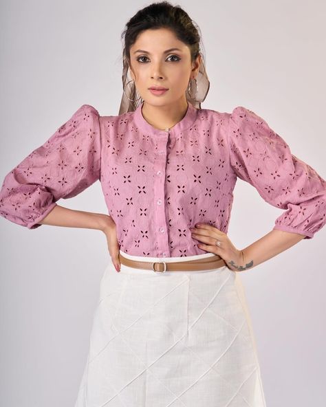 The Foxy pink hakoba mandarin collar top is a stylish and versatile piece that can be dressed up or down. The exquisite hakoba fabric adds a touch of elegance, while the optional skirt offers flexibility in styling. As an industry expert, I can assure you of its high quality and timeless appeal. #sujatra #sujatraglobal #sujatratops #cottontop #hakoba #cottonhakoba #hakobatop #mandarincollar #mandarincollartop #summermusthave #pinktop Embroidery Neck Designs, Collar Top, Cotton Skirt, Mandarin Collar, Pink Tops, Skirt Top, Cotton Tops, Neck Designs, 10 Days