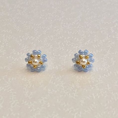 Bead Flower Jewelry, Beaded Flowers Patterns Tutorials, Beaded Stud Earrings, Beaded Earring, Handmade Blossom Flower Earrings, Blue Beaded Adjustable Flower Earrings, Beaded Cherry Blossom, Adjustable Flower-shaped Jewelry With Tiny Beads, Adjustable Flower-shaped Earrings With Colorful Beads