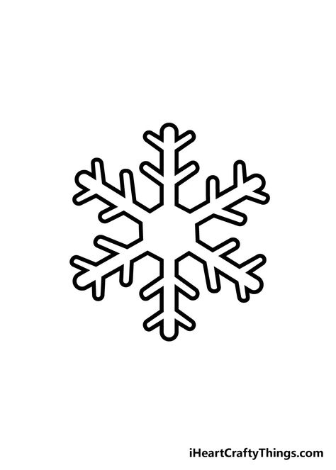 Basic Snowflake Drawing, Drawing Of Snowflakes, Cute Snowflake Drawing, Snowflake Line Drawing, How To Draw A Snowflake Easy, Snow Flakes Drawing Easy, Snow Flake Draw Easy, Simple Snowflake Drawing, Snow Art Drawing