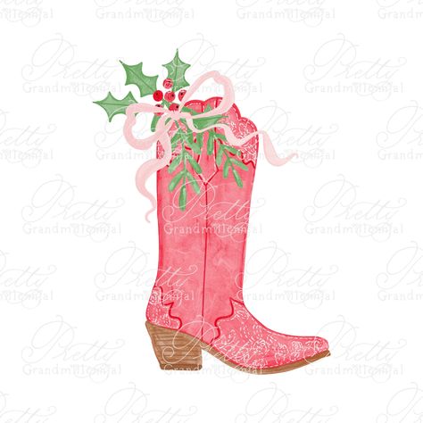 Christmas Cowboy Cowgirl Boot With Holly Berries Southern - Etsy Aesthetic Christmas Clipart, Cowgirl Clipart, Cowboy Clipart, Western Christmas Tree, Christmas Cowboy, Holly Dolly, Southern Christmas, Christmas Boots, Christmas Phone Wallpaper