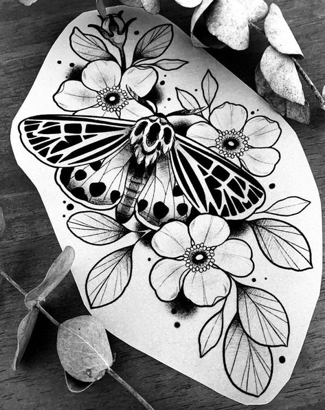 Large Tattoo Sketch, Moth Tattoos For Women Leg, Moth Flower Tattoo, Moth With Flowers Tattoo, Moth And Flower Tattoo, Moth Drawing, Moth Tattoo Design, 16 Tattoo, Tattoo Shading