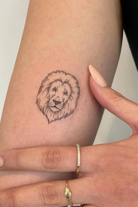 Looking for leo tattoo ideas?! If you're looking for leo tattoo for women, whether it's back, arm, small, large, minimalist, WHATEVER - we've got it here. As the lion of the zodiac, these tattoos can be small but MIGHTY Small Lion Tattoo For Women, Simple Lion Tattoo, Lioness Tattoo Design, Female Lion Tattoo, Small Lion Tattoo, Leo Tattoo Designs, Tattoo Lion, Lioness Tattoo, Lion Head Tattoos