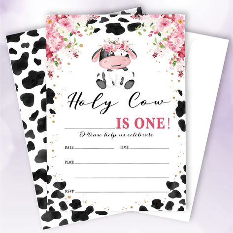 Blank Birthday Invitations, Cow 1st Birthday Party, Cow 1st Birthday, Cow Print Birthday, Trampoline Party, Jump Party, Cow Baby Showers, Birthday Party Invites, 1st Birthday Party Invitations