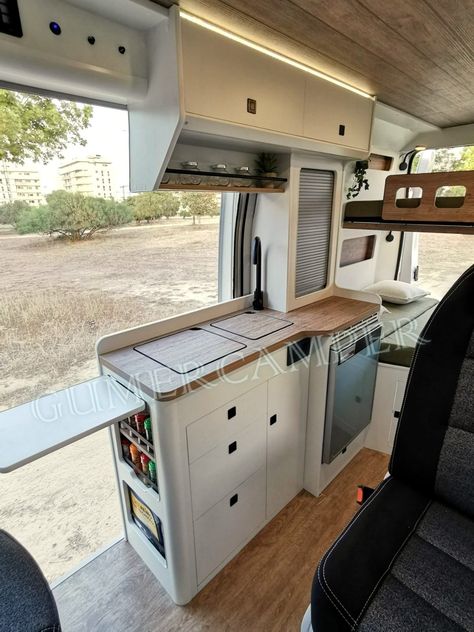 Renault Trafic Camper Conversion, Campervan Kitchen Ideas, Renault Trafic Camper, Iveco Daily Camper, Camper Van Kitchen, Ducato Camper, Mercedes Camper, Motorhome Interior, Camper Kitchen