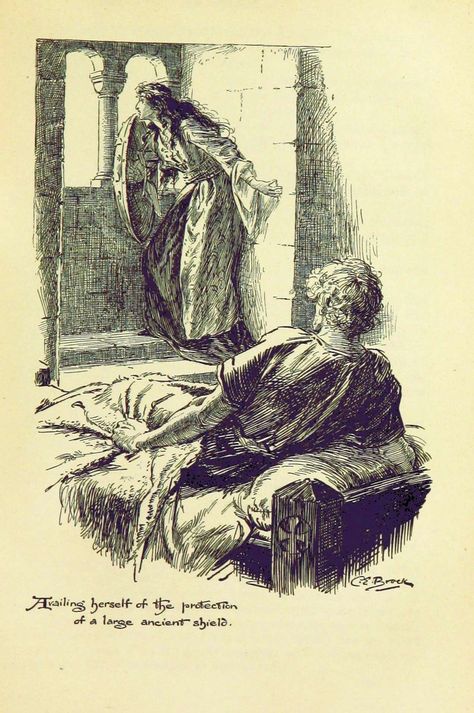 Illustration by Charles Edmund Brock (1870-1938) for Ivanhoe by Sir Walter Scott (London: Service & Paton, 1897) Golf Painting, Sir Walter Scott, British Books, English Characters, Medieval Aesthetic, Walter Scott, British Library, Ink Illustrations, British Artist