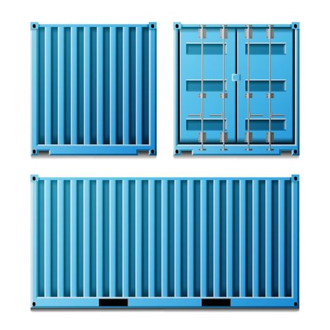 Blue Cargo Container Vector. Realistic Metal Classic Cargo Container. Freight Shipping Concept. Transportation Mock Up. Front And Back Sides. Isolated On White Illustration Cargo Container, White Illustration, Shipping Container, Mock Up, Vector Art, Transportation, Mockup, Vector Free, Ash