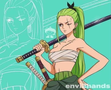 Zoro One Piece Genderbend, Pre Timeskip Zoro Icon, Zoro Genderbend, Zoro One Piece Art, Fem Zoro, One Piece Swords, One Piece Genderbend, One Piece Zorro, Female Zoro