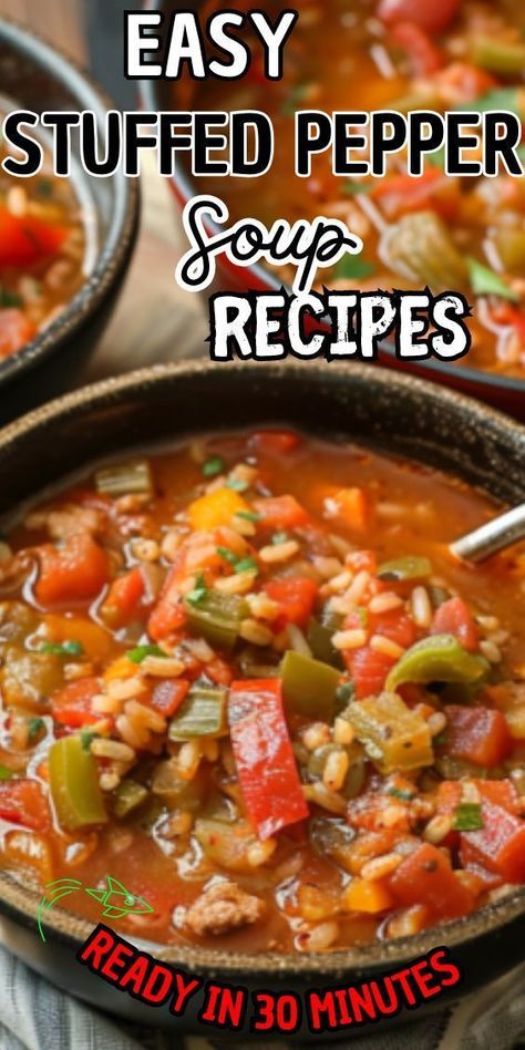 Easy Stuffed Pepper Soup—a hearty dish inspired by the classic stuffed peppers recipe. Imagine the aroma of savory ground beef, tender bell peppers, and aromatic spices simmering together in a rich tomato broth, creating a satisfying meal that's perfect for chilly nights. Whether enjoyed as Stuff Pepper Soup Recipe Stovetop, Stuffed Bell Peppers Soup, Green Pepper Soup Recipe, Easy Stuffed Pepper Soup, Stuffed Bell Pepper Soup, Classic Stuffed Peppers Recipe, Green Pepper Soup, Classic Stuffed Peppers, Bell Pepper Soup