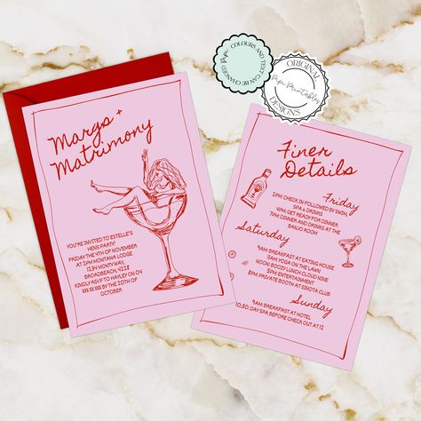 Margs And Matrimony Illustrated Bachelorette Party Weekend Itinerary Printable Hand Drawn Scribble Hens Party Invite Handwritten Hen Do by PipiPrintables on Etsy Hens Weekend Itinerary, Bachelorette Party Invitation Ideas, Margs And Matrimony Invitations, Hen Do Itinerary, Hens Party Ideas, Hen Party Invite, Hens Ideas, Hens Weekend, Hen Party Ideas