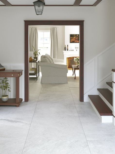 White Floor Hallway, Tiles For Living Room Floor In Uk, Sitting Room Flooring Ideas, Sitting Room Floor Tiles Ideas, Hallway Tiles Floor Entryway Modern, Entrance Hall Tiles Flooring Ideas, Tiles For Living Room Floor Indian, Tile Floors Living Room, Hall Floor Tile Design