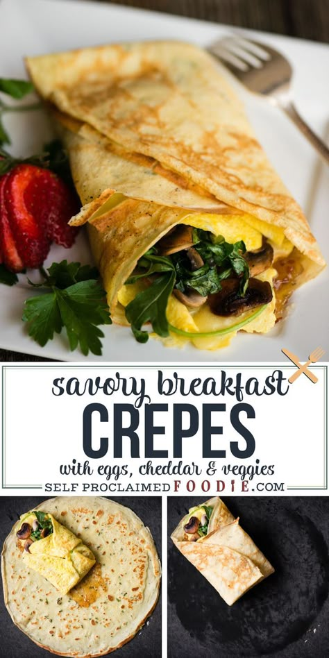 Recipes With Crepes, Egg Crepes Wraps, Healthy Crepes Recipe Breakfast, Salty Crepes Recipe, Savoury Crepes Recipe, Crepe Breakfast Ideas, Breakfast Crepes Recipe, Chive Crepes, Crepe Filling Ideas Savory