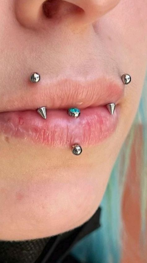 Angel Bites And Vertical Labret, Fang Percing, Paired Vertical Labret, Vertical Angel Bites Piercing, Angel Fangs Piercing Lip, Reverse Angel Fangs, Angle Fangs Piercings, Angel Fang Piercing, Vertical Angel Bites