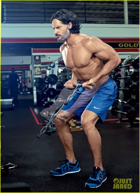 Joe shows off his workout regime Muscle & Fitness' January 2014 Joe Manganiello Workout, Joe Manganiello Shirtless, Cable Row, Athletic Supporter, Step Workout, Mens Journal, Joe Manganiello, Health Magazine, Strength Workout