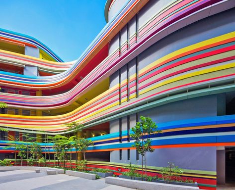 Dezeen Architecture, Singapore School, Architecture Design Presentation, School Building Design, Rainbow Lollipops, Interior Design Renderings, Kindergarten Design, Facade Architecture Design, Interior Design School