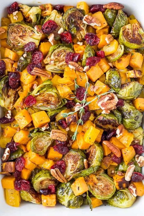 Butternut Squash And Brussels Sprouts, Brussels Sprouts And Butternut Squash, Vegan Butternut Squash Soup, Apple Cider Vinaigrette, Allergy Recipes, Brussels Sprouts Salad, Cut Butternut Squash, Seasonal Eating, Sprout Salad