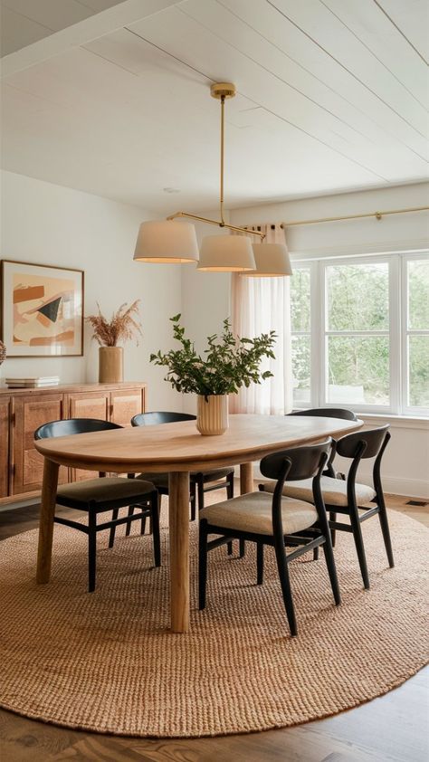 Natural Rug Dining Room, Japanese Minimalist Dining Room, Earthy Tone Dining Room, Dining Room Elevation, Dining Room Nook Ideas Small Spaces, Cozy Minimalist Dining Room, Earthy Modern Dining Room, Dining Room In Entryway, Kitchen Table With Rug