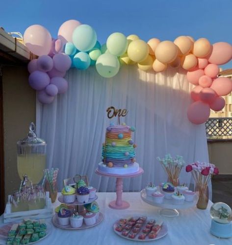 Pastel Colors For Birthday Party, Candies Theme Birthday Parties, Simple Candy Theme Birthday Party, Pastel Color 1st Birthday Party, Rainbow Pastel Themed Birthday Party, Birthday Decoration Pastel Colors, Pastel Color Birthday Party Decorations, Simple Pastel Birthday Decorations, Two Sweet Pastel Party