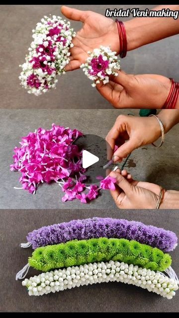 Natural Flower Decoration, Flower Garland For Ganpati, Ganpati Haar Design, How To Make A Garland With Flowers, Fake Flower Garland Diy, Natural Hair With Flowers, Flower Maalai For Wedding, Veni Making Flower, Diy For Wedding Decoration