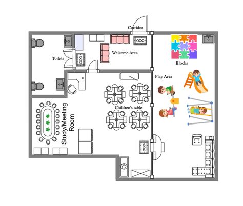 An infant classroom should be laid out for maximum engagement as babies are actively exploring their environment. The furniture should be sturdy and comfortable, and the arrangement should facilitate interaction between both children and adults. Space dividers should be used to provide focus areas for activities, play areas, nap times, and meal times. Playschool Interiors, Infant Classroom Layout, Small Preschool Classroom Layout, Preschool Room Layout, Preschool Classroom Layout, Architect Portfolio Design, Architect Portfolio, Nursery Planning, Therapist Office Decor