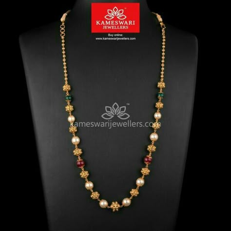 Long Necklaces Gold, Baby Jewelry Gold, Kameswari Jewellers, Black Beads Mangalsutra Design, Pearl Jewelry Design, Gold Jewelry Simple Necklace, Beautiful Gold Necklaces, Gold Chain Design, Pearl Necklace Designs