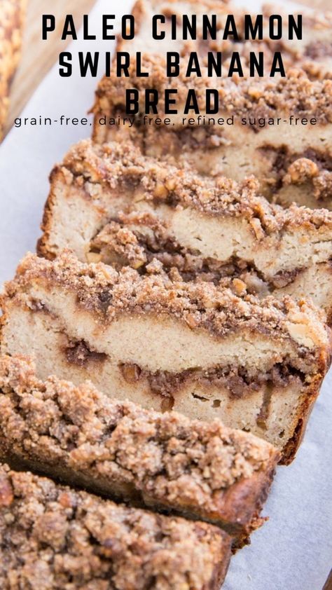 Whole 30 Banana Dessert, Paleo Quick Bread, Paleo Baked Goods, Paleo Banana Recipes, Banana Bread Paleo, Paleo Dessert Recipes, Cinnamon Swirl Banana Bread, Banana Coffee Cakes, Cinnamon Banana Bread