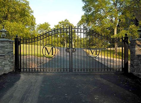 Affordable Railings | Maryland Driveway Gates, Steel, Iron | MD, VA, DC, PA Big Gates Entrance, Gothic Gate, Iron Gates Driveway, Entrance Gates Driveway, Property Gates, Metal Driveway Gates, Farm Entrance, Ranch Gates, Estate Gates